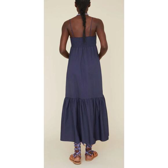 XIRENA Freya Dress Navy Blue Cotton Smocked Maxi Ruffle Hem Tuckernuck - Picture 11 of 14